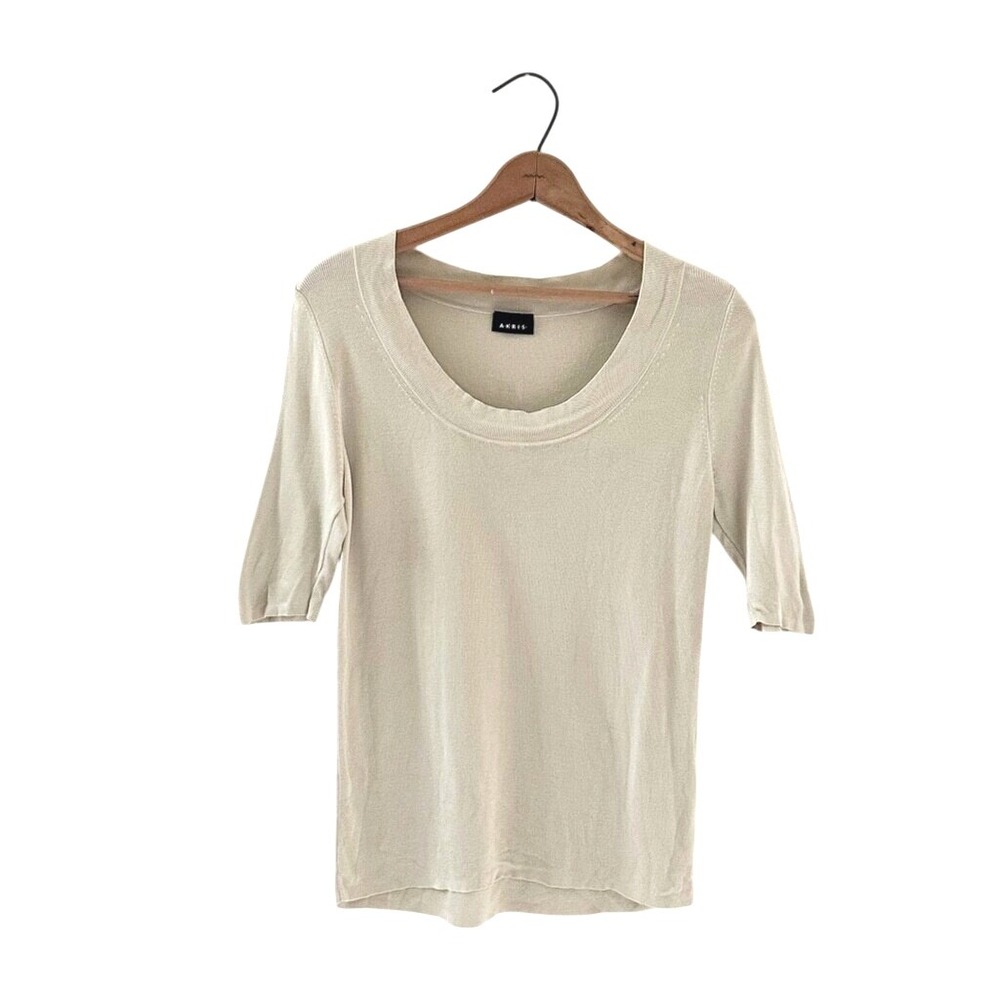 Akris Silk Jersey 3/4 Sleeve‎ Shirt Top Cream - Size 14